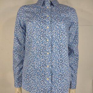 NWT Duluth Trading Co. blue white abstract print long sleeve button up blouse XS